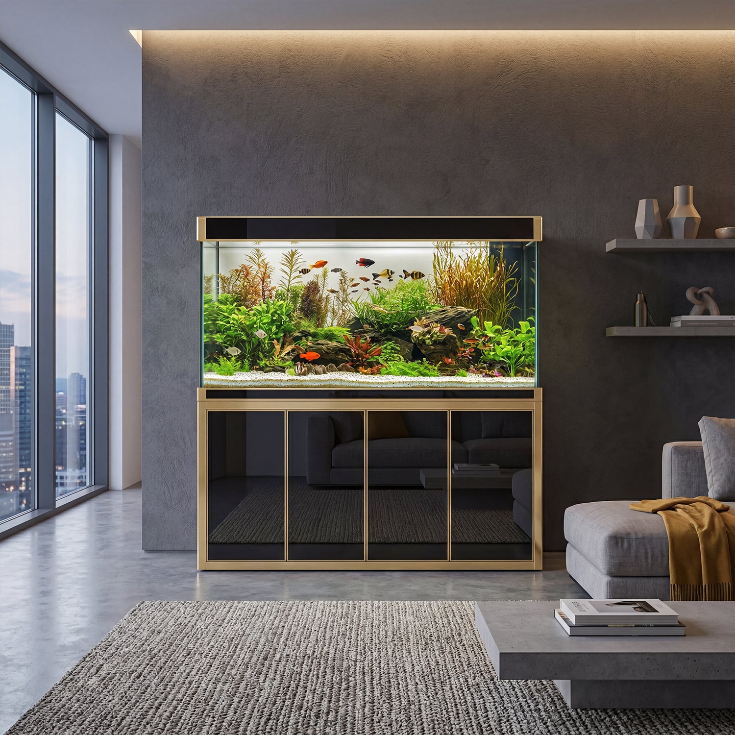 Aquarium【Silver925+ロジウムコーティング】 260-Gallon Aqua Dream Aquarium: Black & Gold Glass