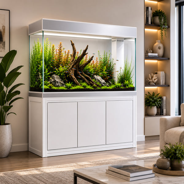 Aqua Dream 145 Gallon Tempered Glass Aquarium White and Silver with Premium Filtration System