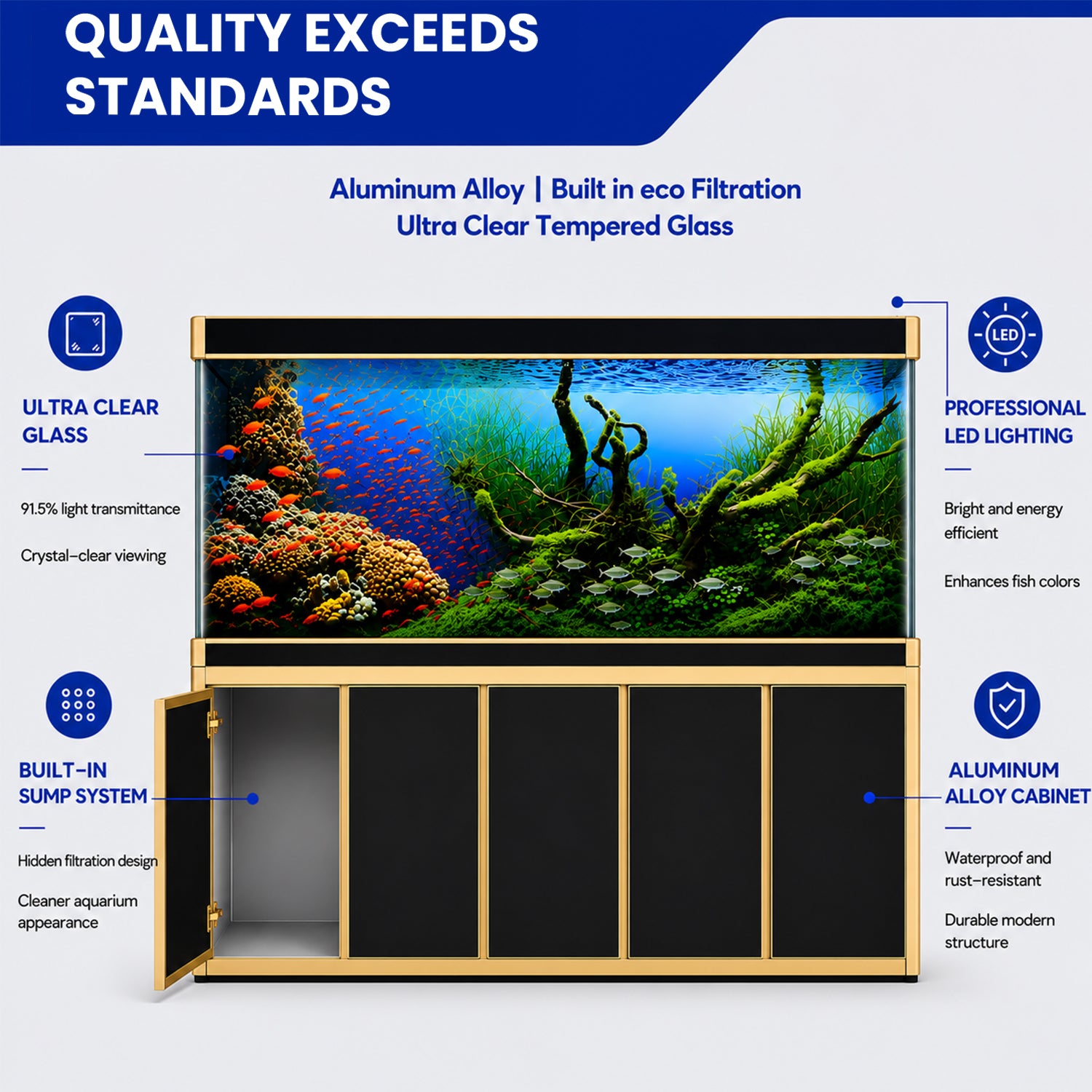 Aqua Dream 400 Gallon Tempered Glass Aquarium Black and Gold  - Updated