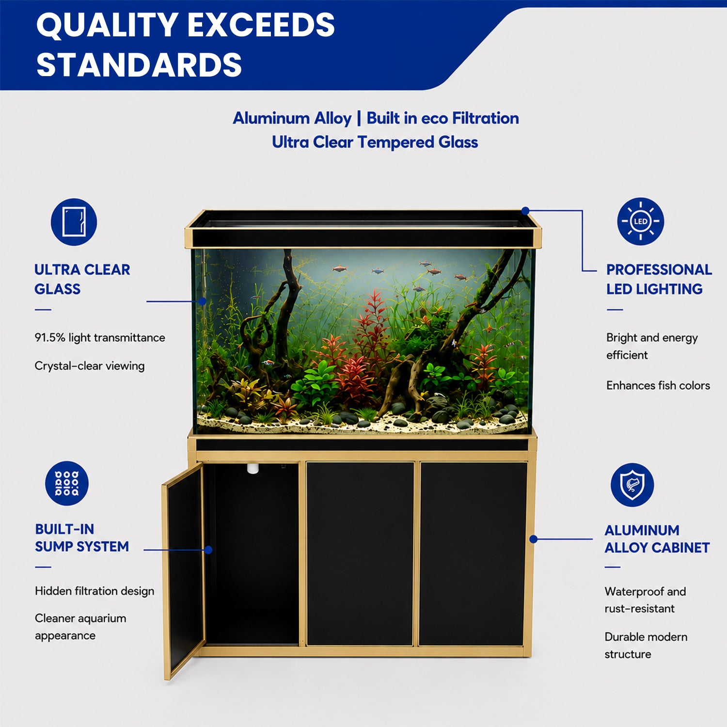 Aqua Dream 175 Gallon Tempered Glass Aquarium Black and Gold