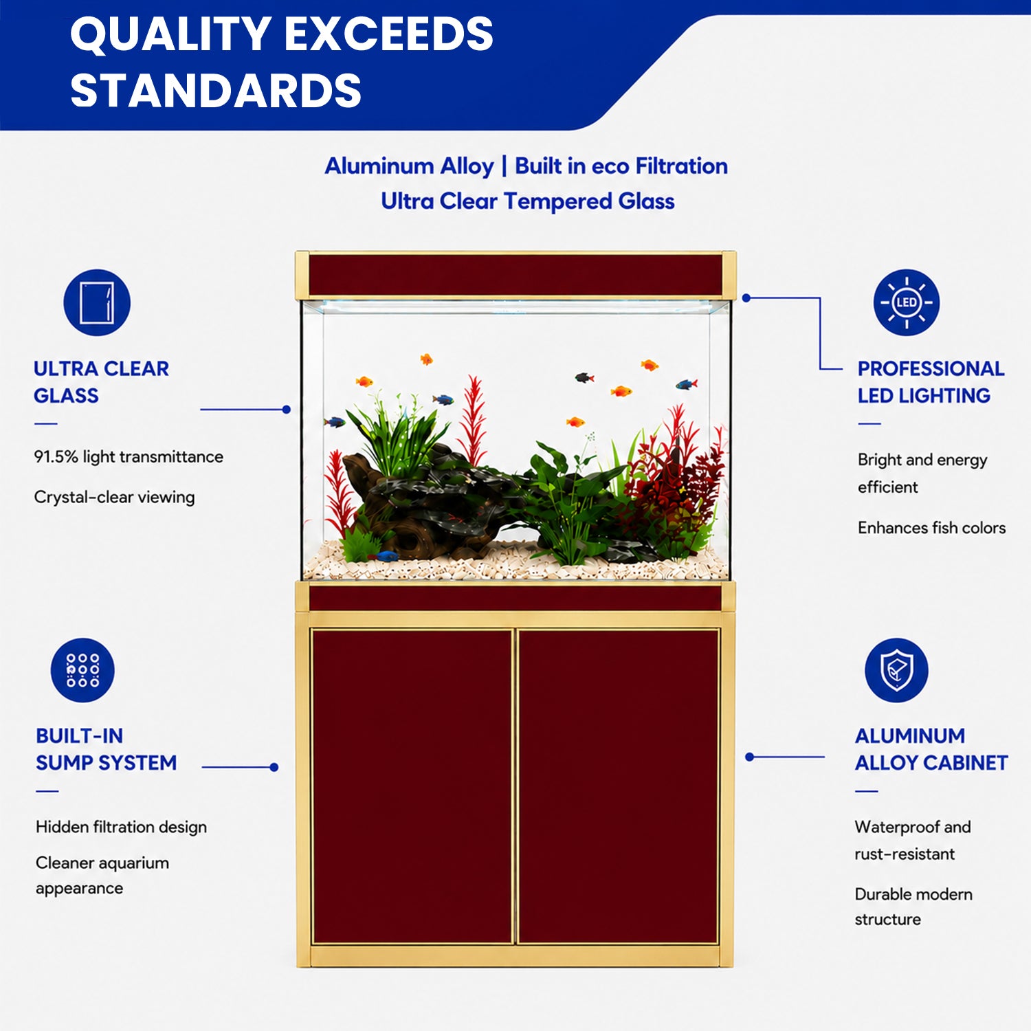 Aqua Dream 100 Gallon Tempered Glass Aquarium Red and Gold