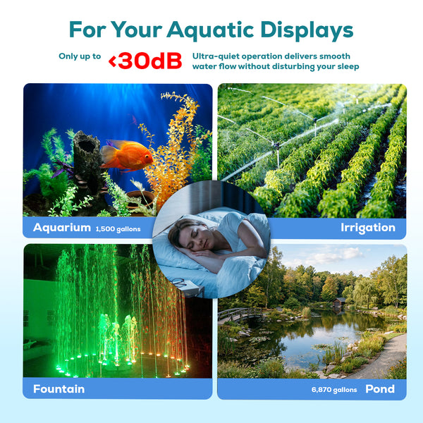 Bomba de estanque sumergible y externa Aqua Dream de 6870 GPH, 400 W, frecuencia variable y controlador externo