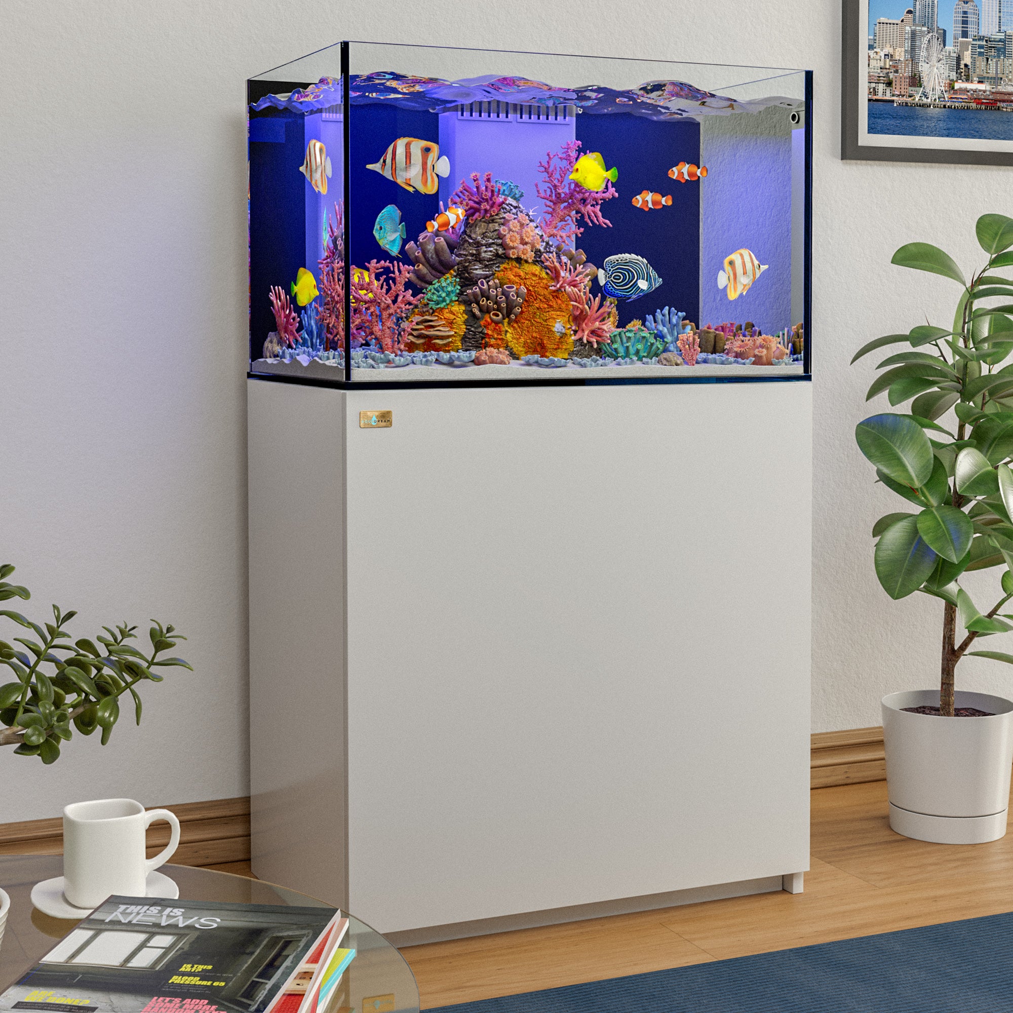 90 Gallon Coral Reef Aquarium Ultra Clear Glass Tank & Built in Sump All White