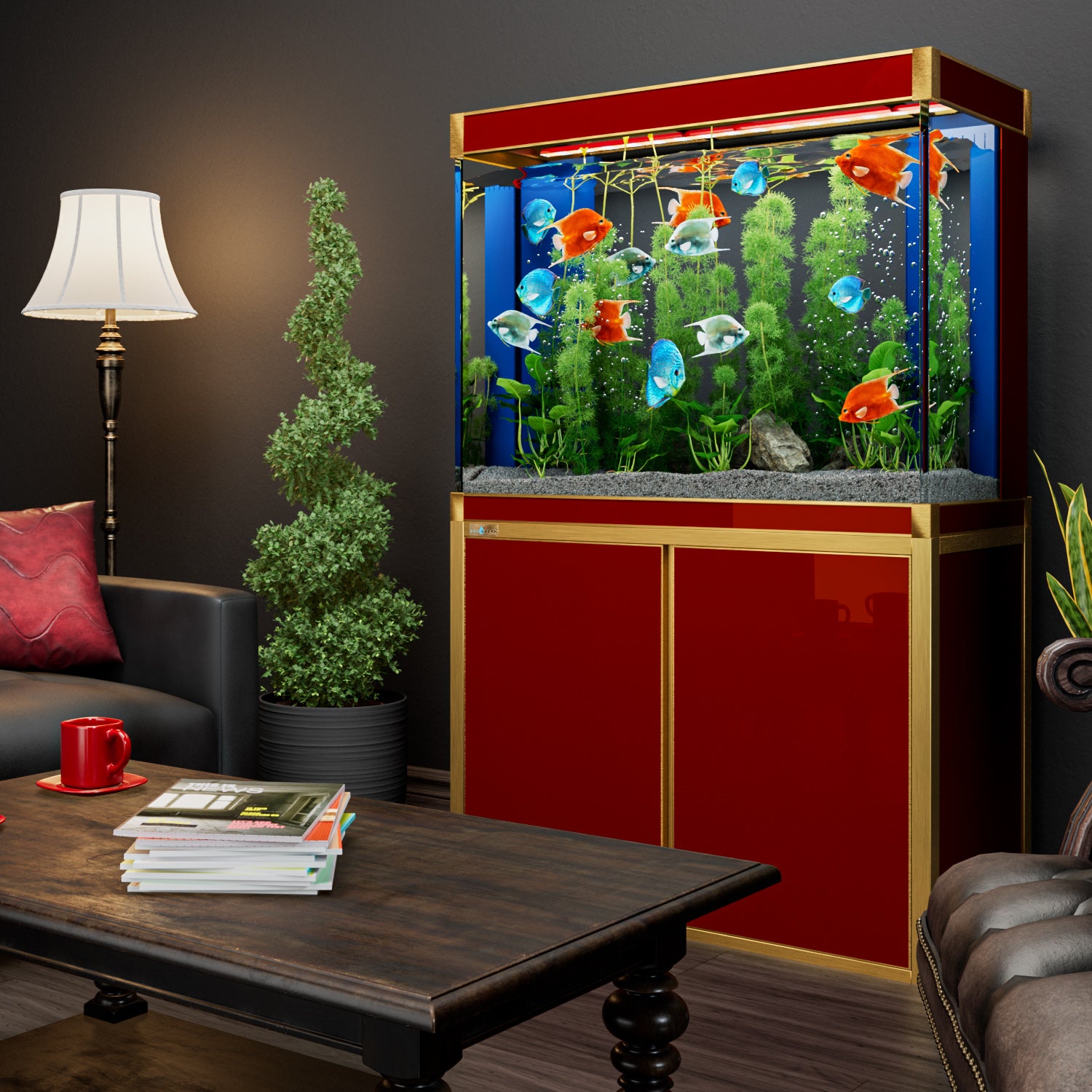 Aqua Dream 100 Gallon Tempered Glass Aquarium Red and Gold