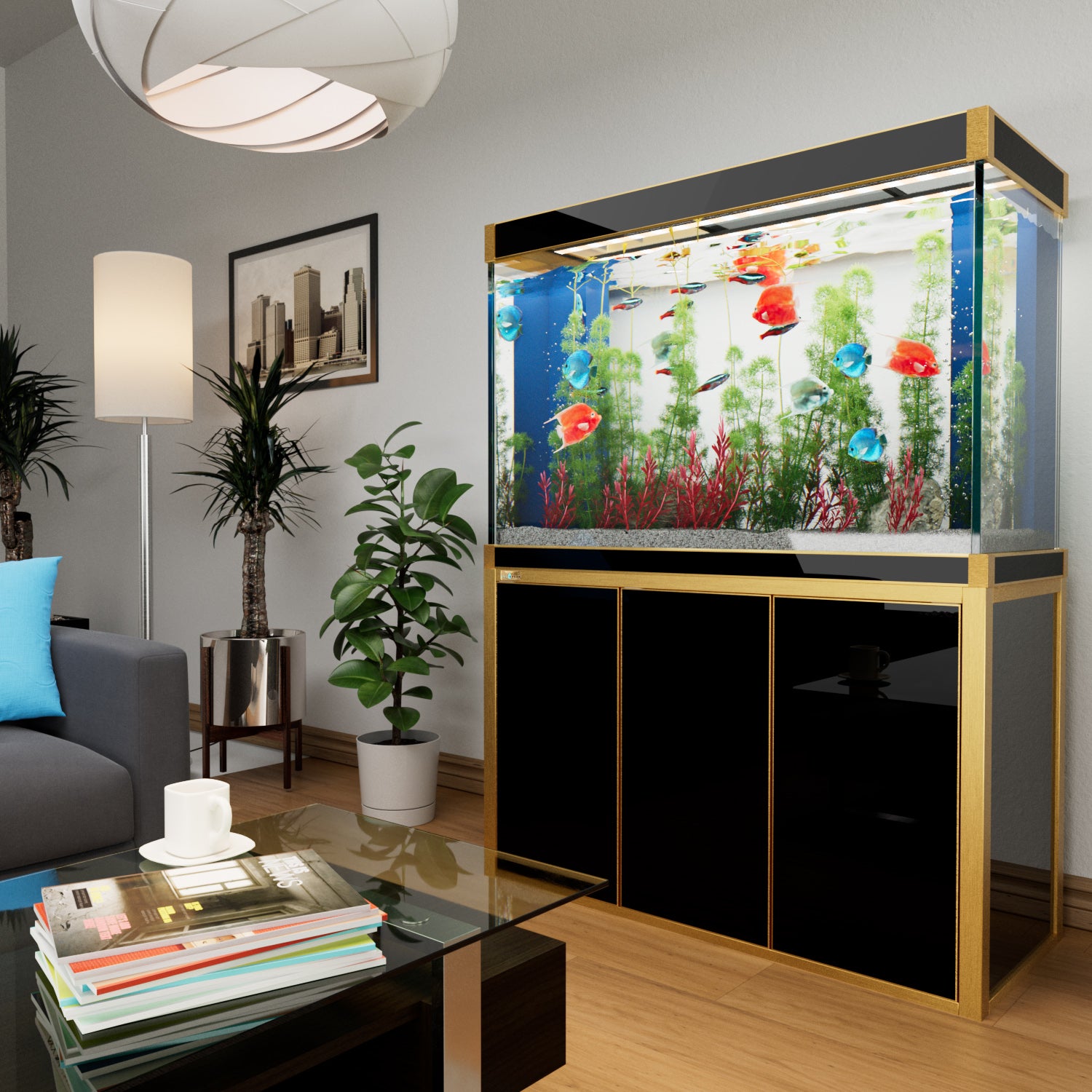 Aqua Dream 135 Gallon Tempered Glass Aquarium Black With Gold