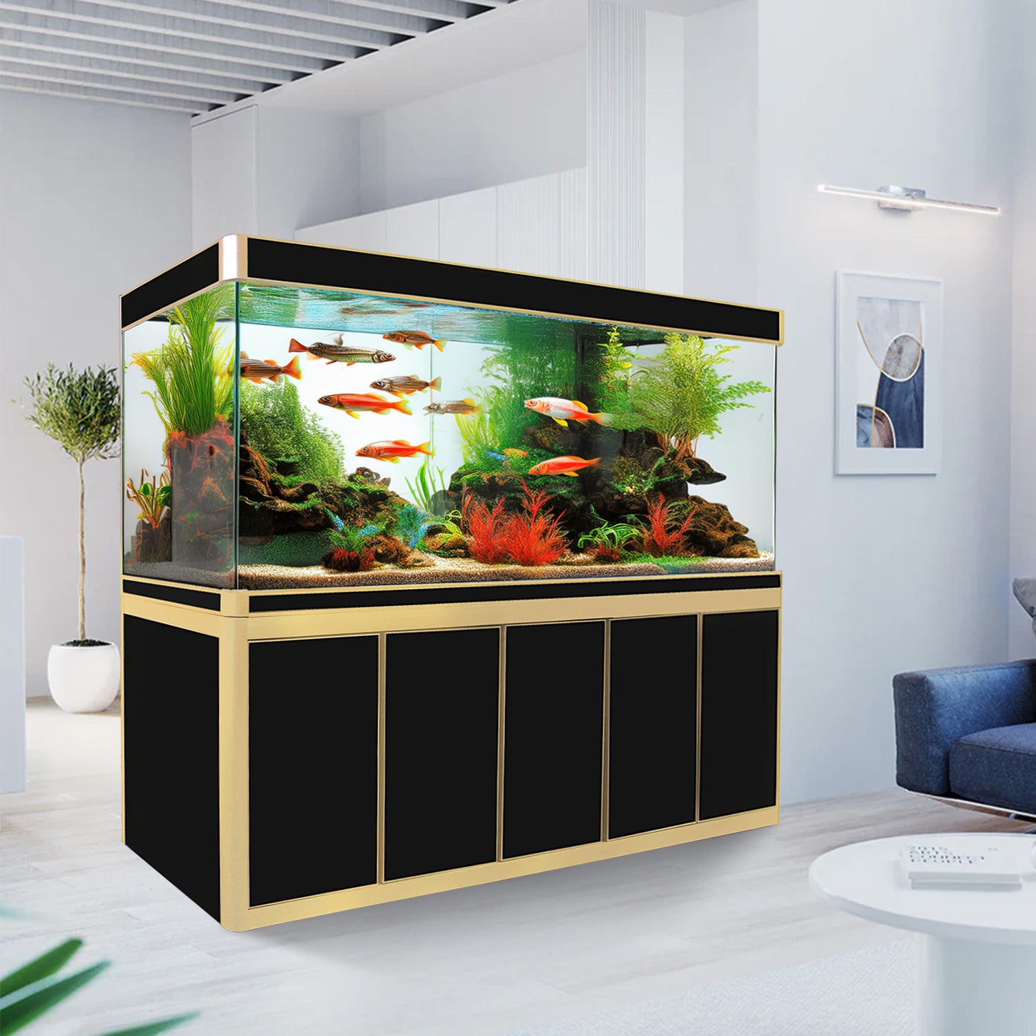 Aqua Dream 400 Gallon Tempered Glass Aquarium Black and Gold