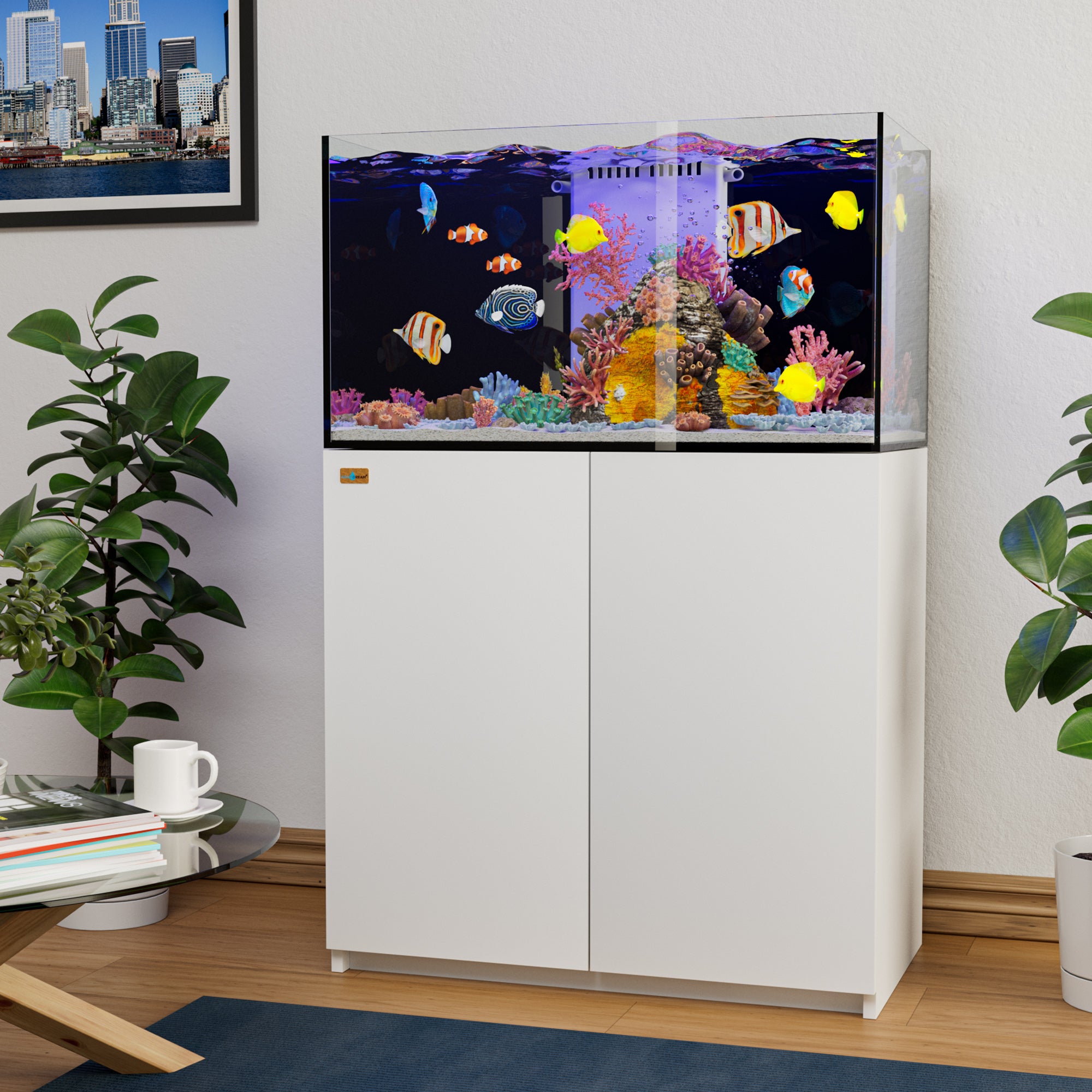 100 Gallon Coral Reef Aquarium Ultra Clear Glass Tank & Built in Sump White