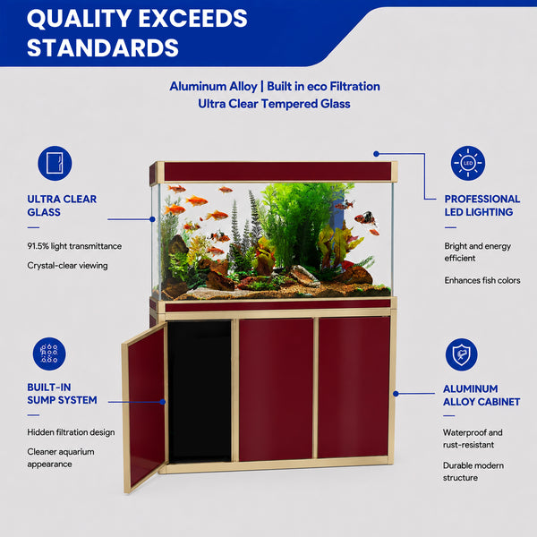 Aqua Dream 175 Gallon Tempered Glass Aquarium Red and Gold