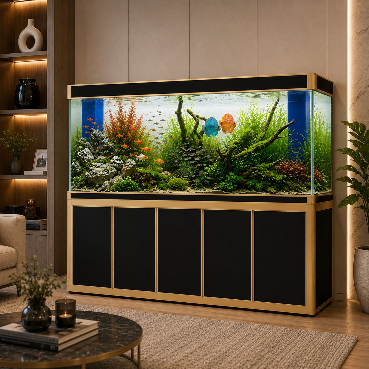 Aqua Dream 400 Gallon Tempered Glass Aquarium Black and Gold