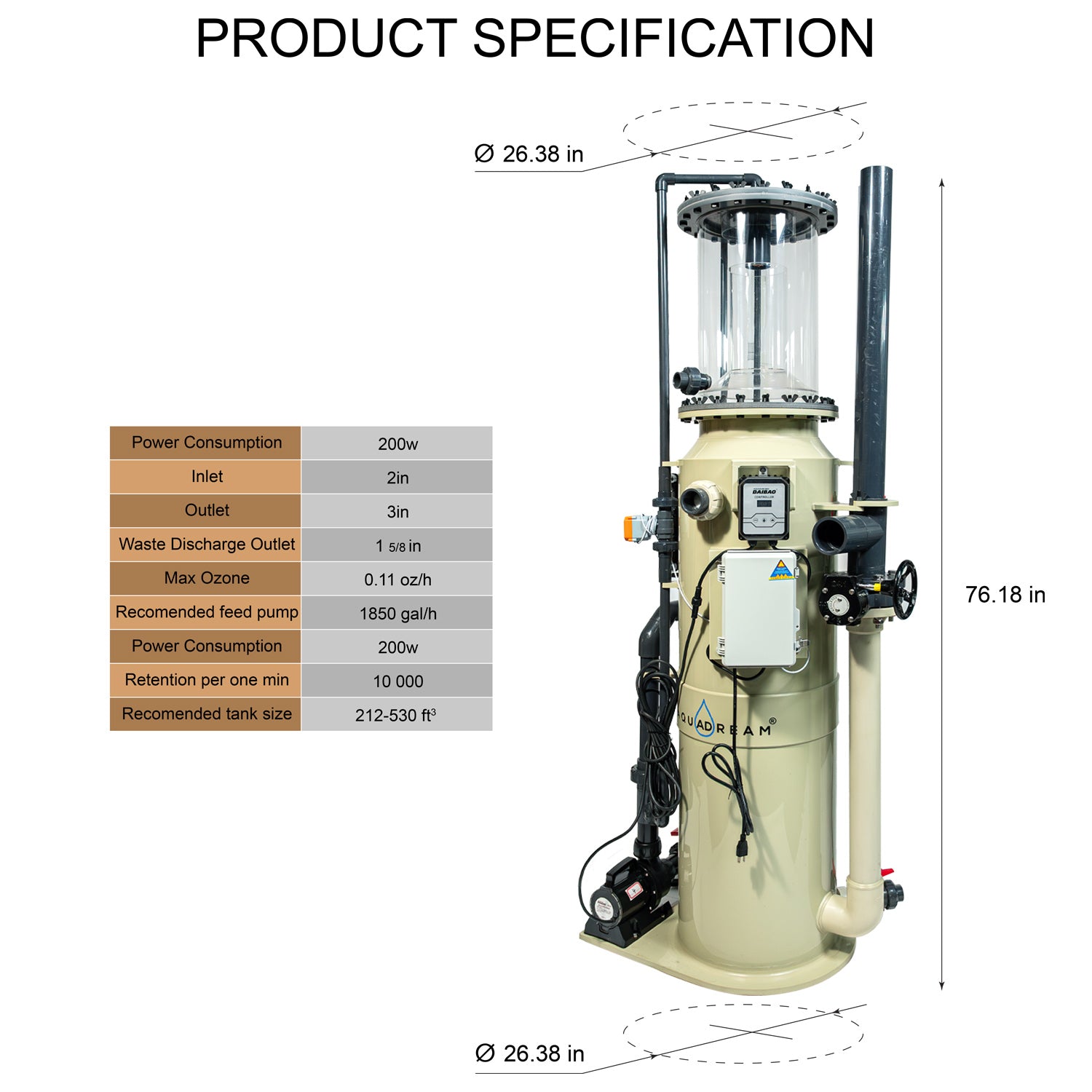 Aqua Dream STP-400 Protein Skimmer with Ozone-Enhanced Sterilization – High-Capacity Water Treatment for Ponds and Aquaculture