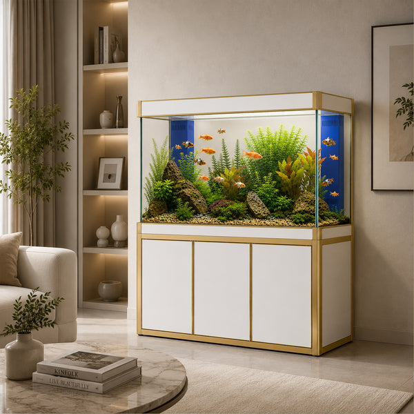 Aqua Dream 175 Gallon Tempered Glass Aquarium White and Gold