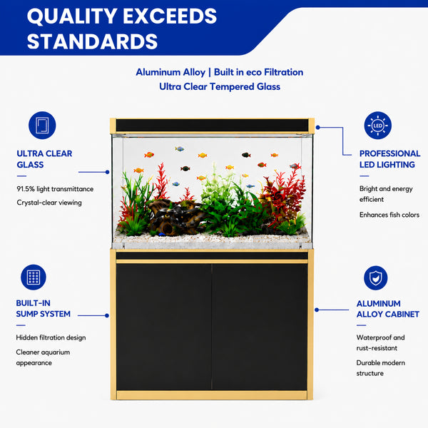 Aqua Dream 100 Gallon Tempered Glass Aquarium Black and Gold