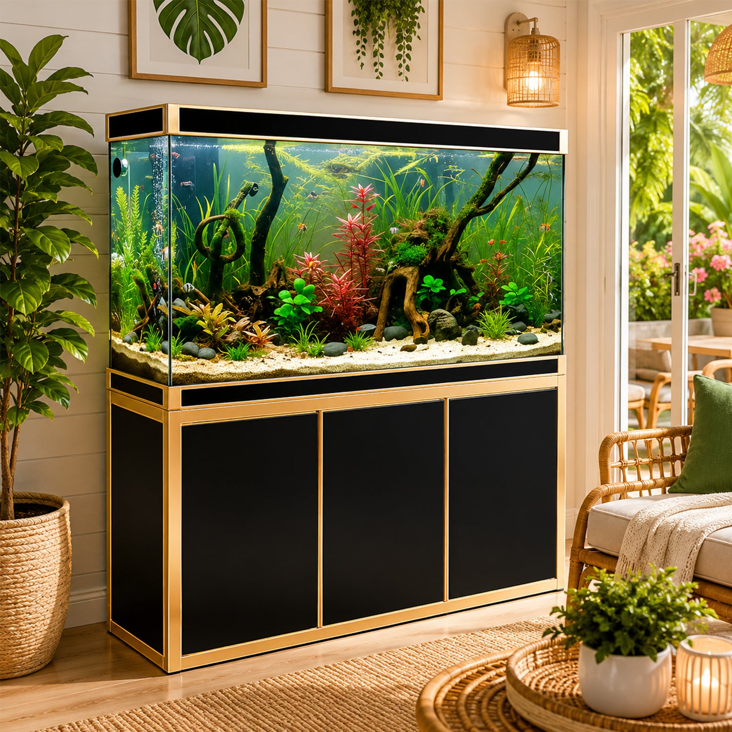Aqua Dream 175 Gallon Tempered Glass Aquarium Black and Gold