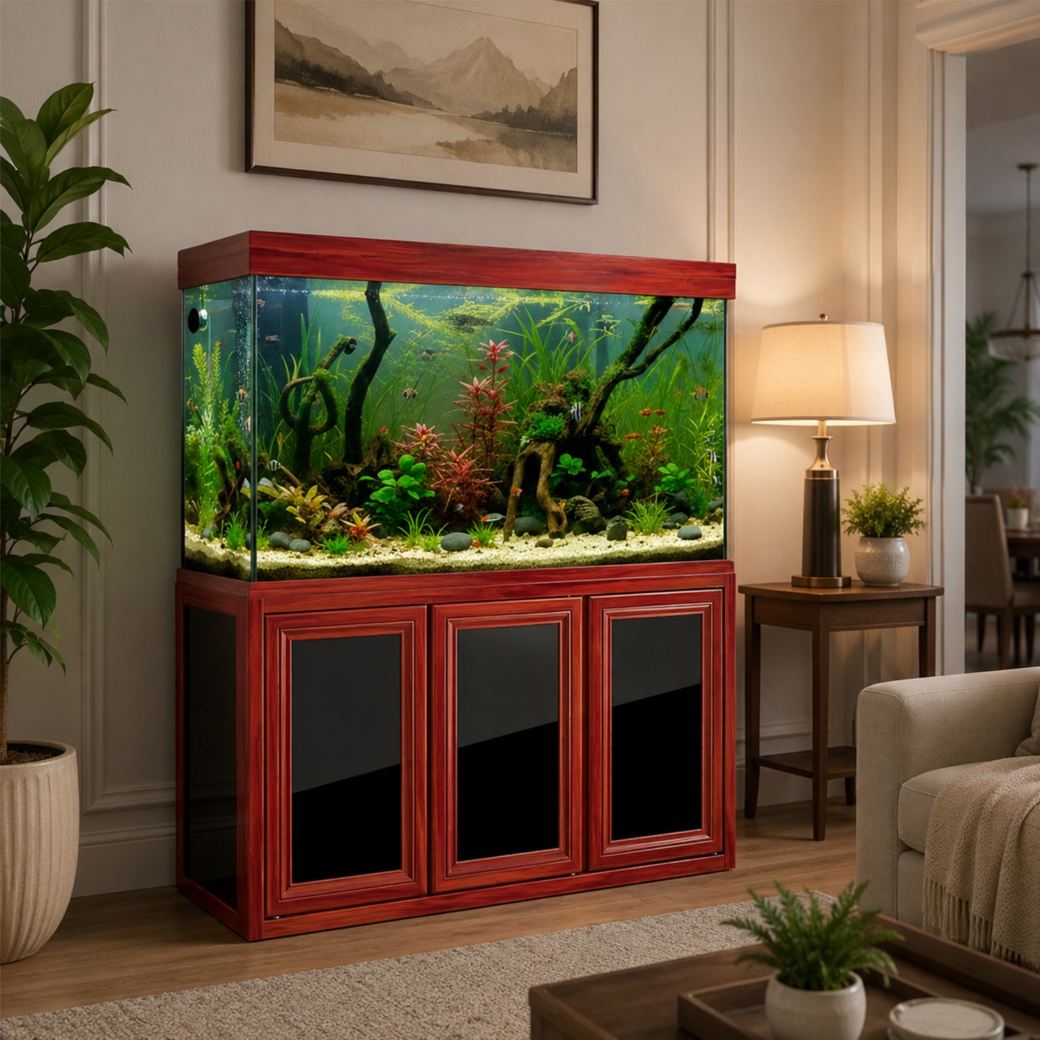 Aqua Dream 135 Gallon Tempered Glass Aquarium Redwood