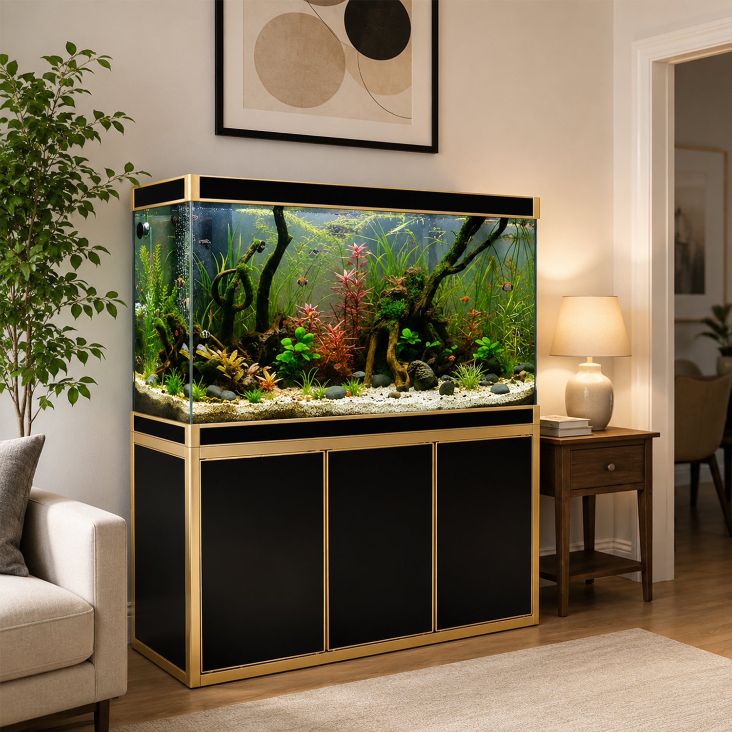 Aqua Dream 135 Gallon Tempered Glass Aquarium Black With Gold