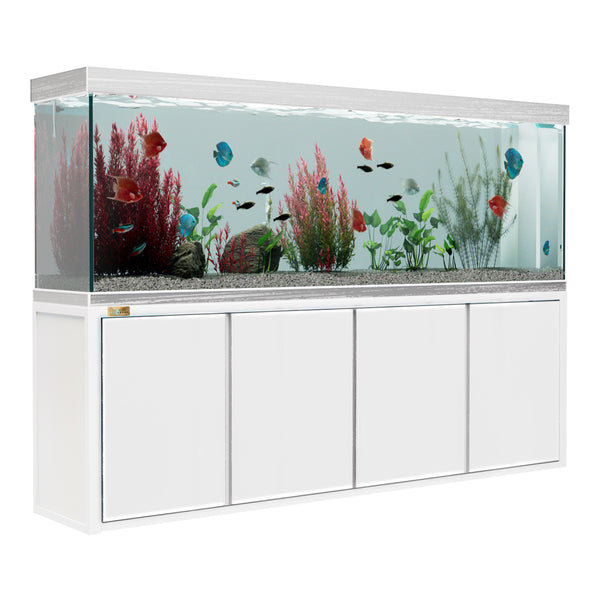 Aqua Dream Tempered Glass Aquarium 260 Gallon Fish Tank White and Silver with Premium Filtration System