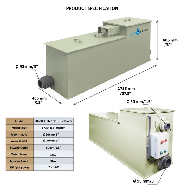 Macro Drum Pond Filter with Filter Media, Integrated Filtration Equipment, 10 Tons 2600 GPH  Efficient Filter Media