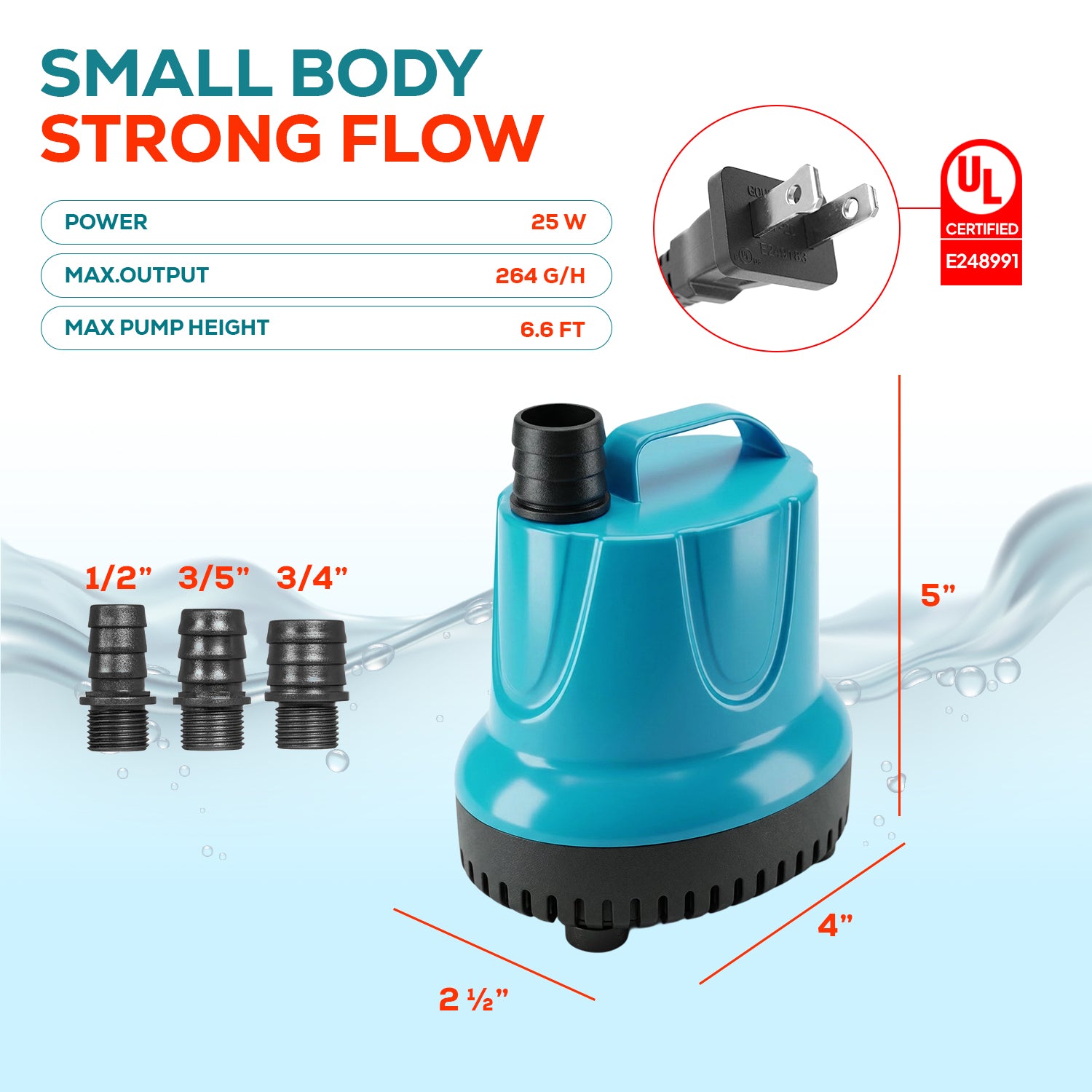 Aqua Dream 264 GPH Bottom Suction Water Pump - 25W Energy Efficient, Low-Suction