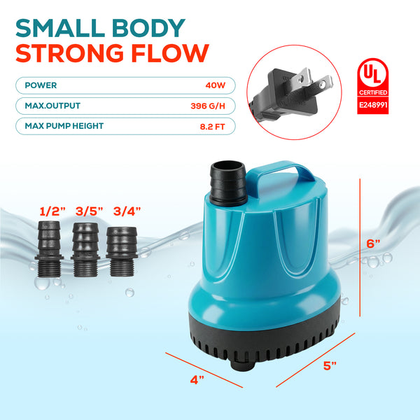 Bomba de agua de succión inferior Aqua Dream de 396 GPH - 40 W, eficiencia energética, baja succión