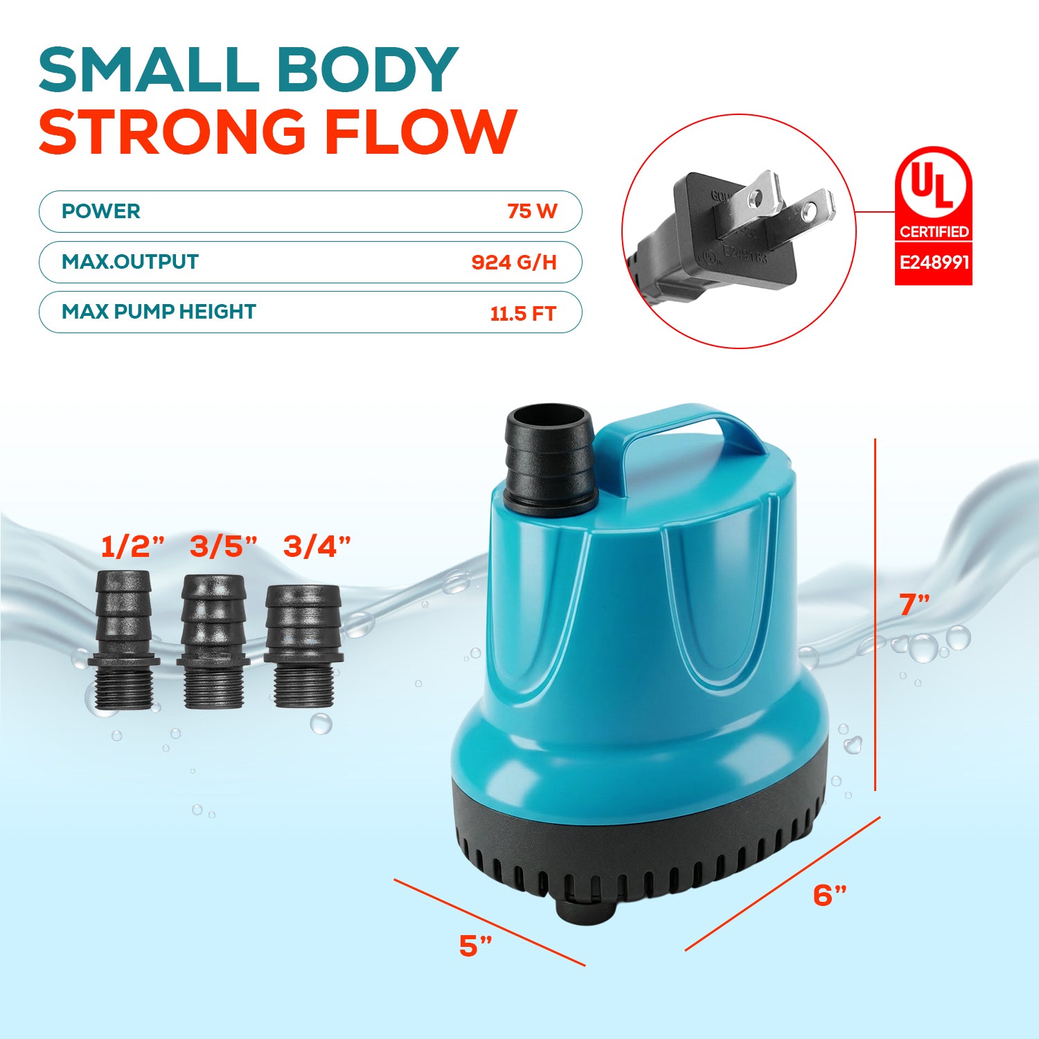 Aqua Dream 924 GPH 下吸式水泵 - 75W 节能型，低吸力