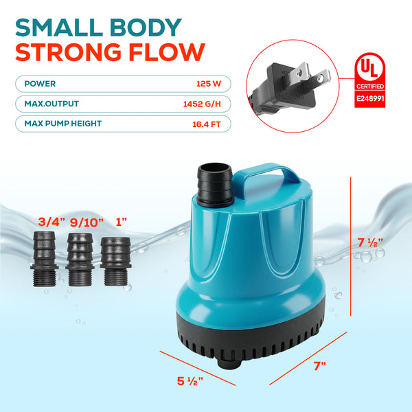 Bomba de agua de succión inferior Aqua Dream de 1452 GPH - 125 W, eficiencia energética, baja succión