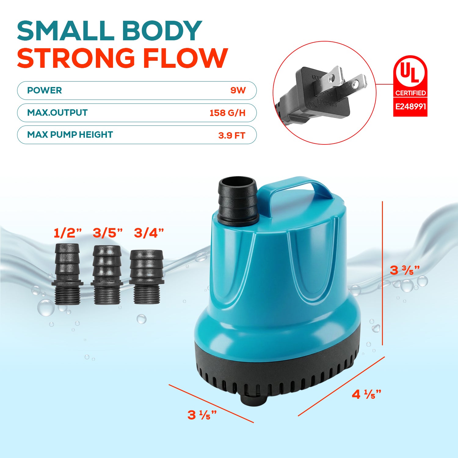 Aqua Dream 158 GPH Bottom Suction Submersible Water Pump - 9W Energy Efficient, Low-Suction