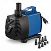 Aqua Dream 1200 GPH amphibious water pump with top outlet, carrying handle, flow dial, suction cups, and hose adapters.