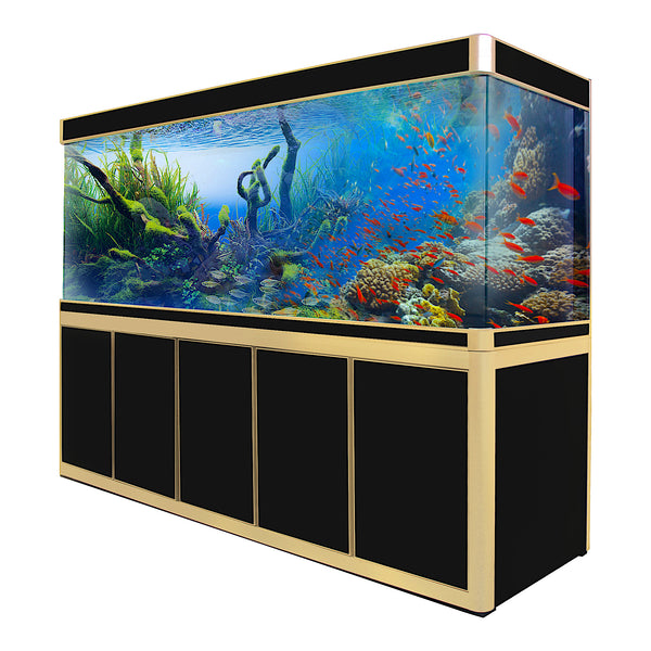 Wolkenkrabber compact Samenhangend Aqua Dream 400 Gallon Tempered Glass Aquarium Black and Gold