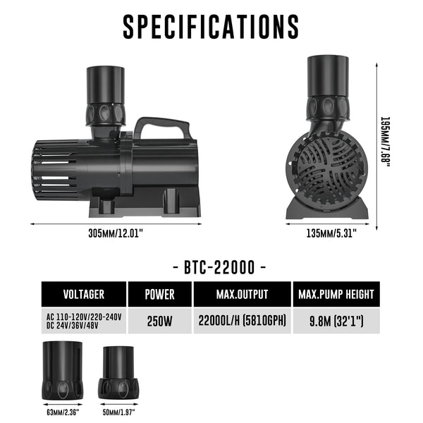 Aqua Dream 5810 GPH External & Submersible Water Pump 250W Variable Frequency with External Controller