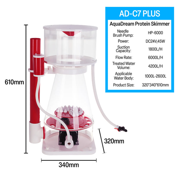 Protein Skimmer 200-500 Gal Ocean Coral Reef Fish Saltwater Aquarium Pump AD-C7PLUS