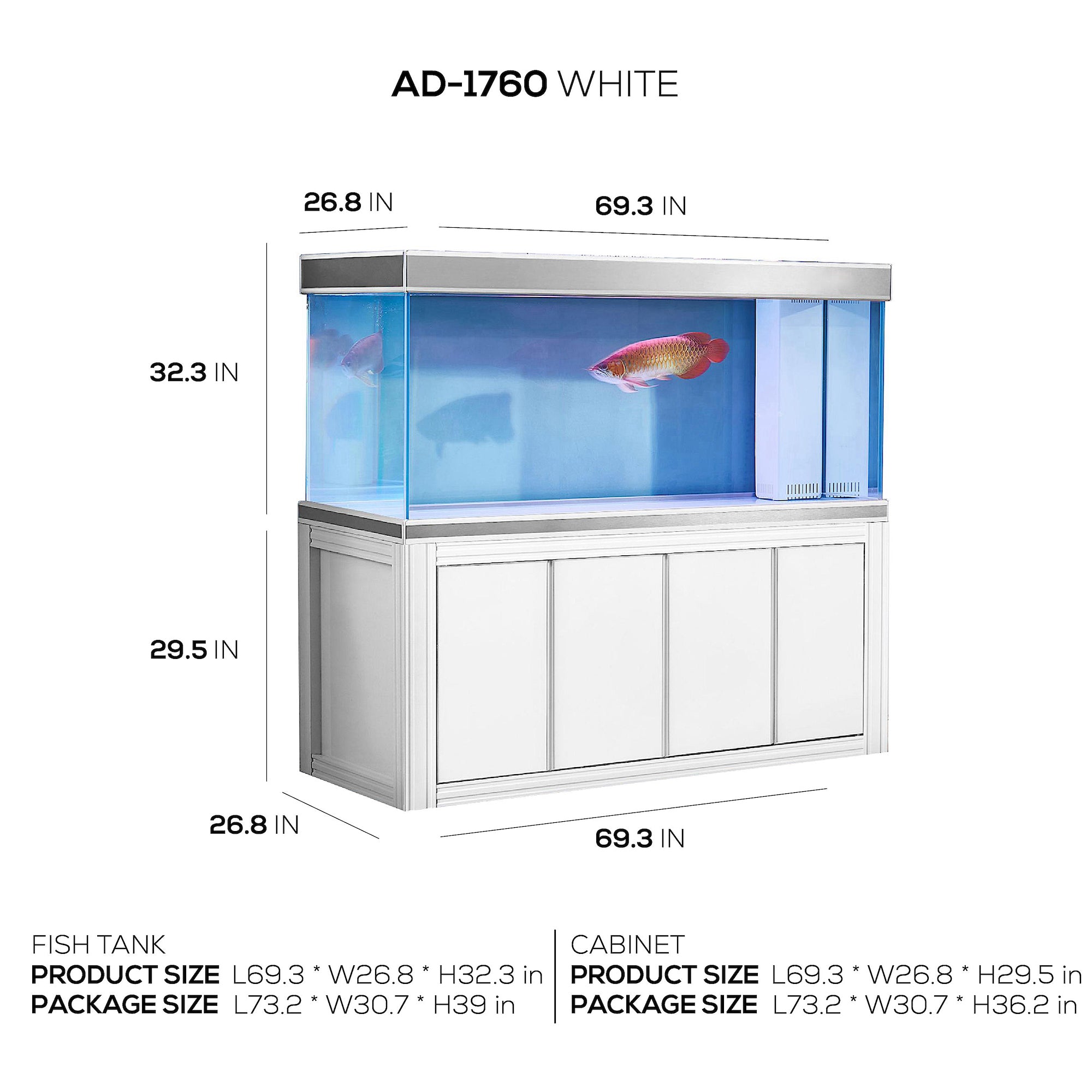 Aqua Dream 235 Gallon Tempered Glass Aquarium White & Silver