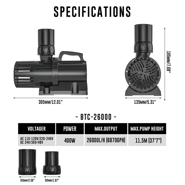 6870 GPH External & Submersible Water Pump 400W Variable Frequency with External Controller