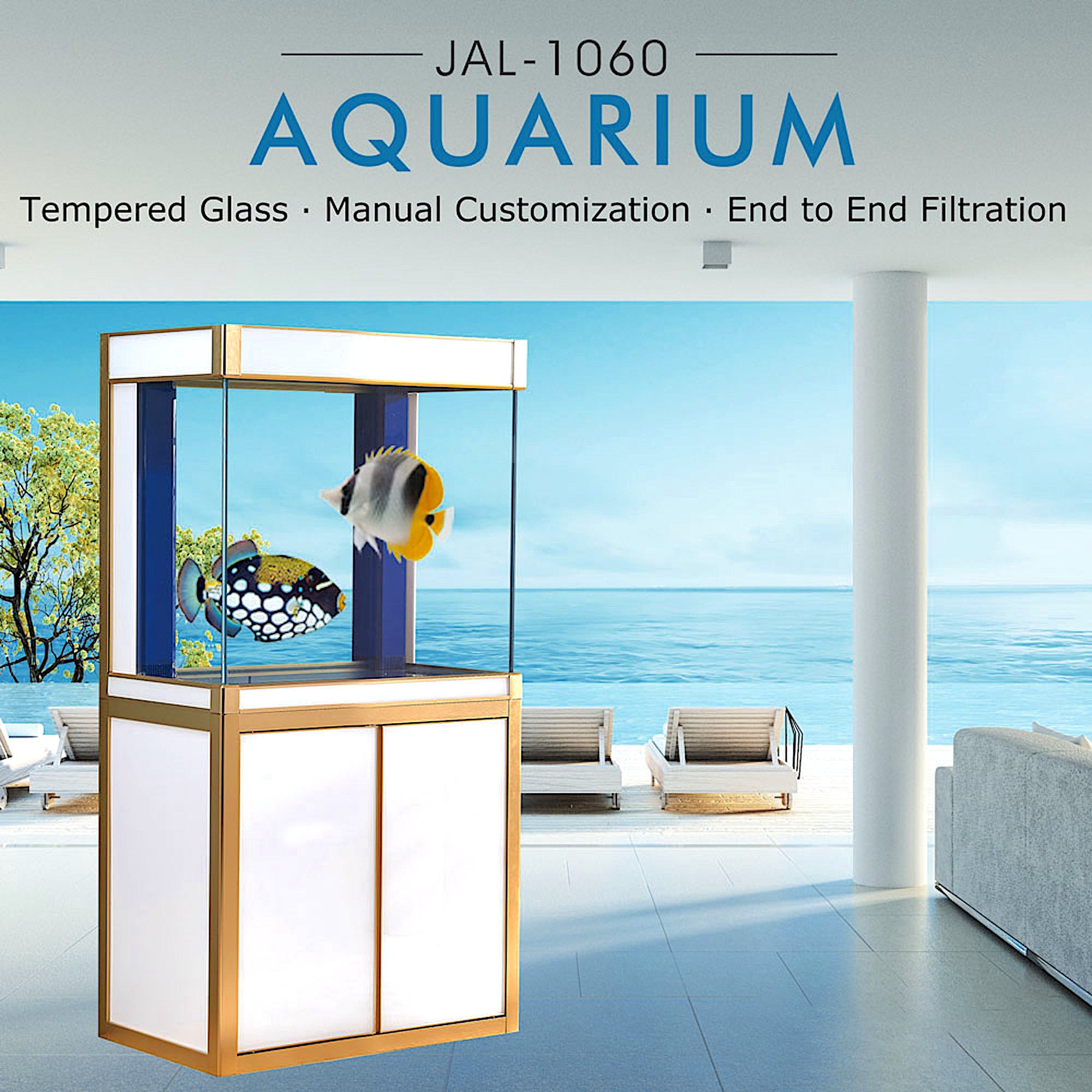 Aqua Dream 100 Gallon Tempered Glass Aquarium White and Gold