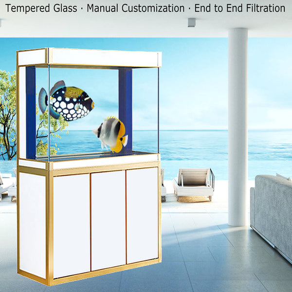 Aqua Dream 135 Gallon Tempered Glass Aquarium White and Gold