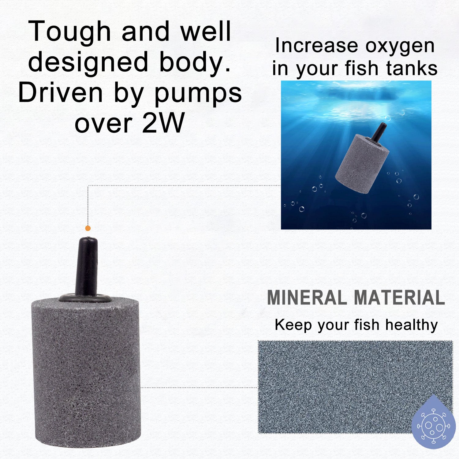 Air Stone 1 Inch Short Cylinder Diffuser for Fish Tank Aquarium Air Pump One Pack of 10pcs