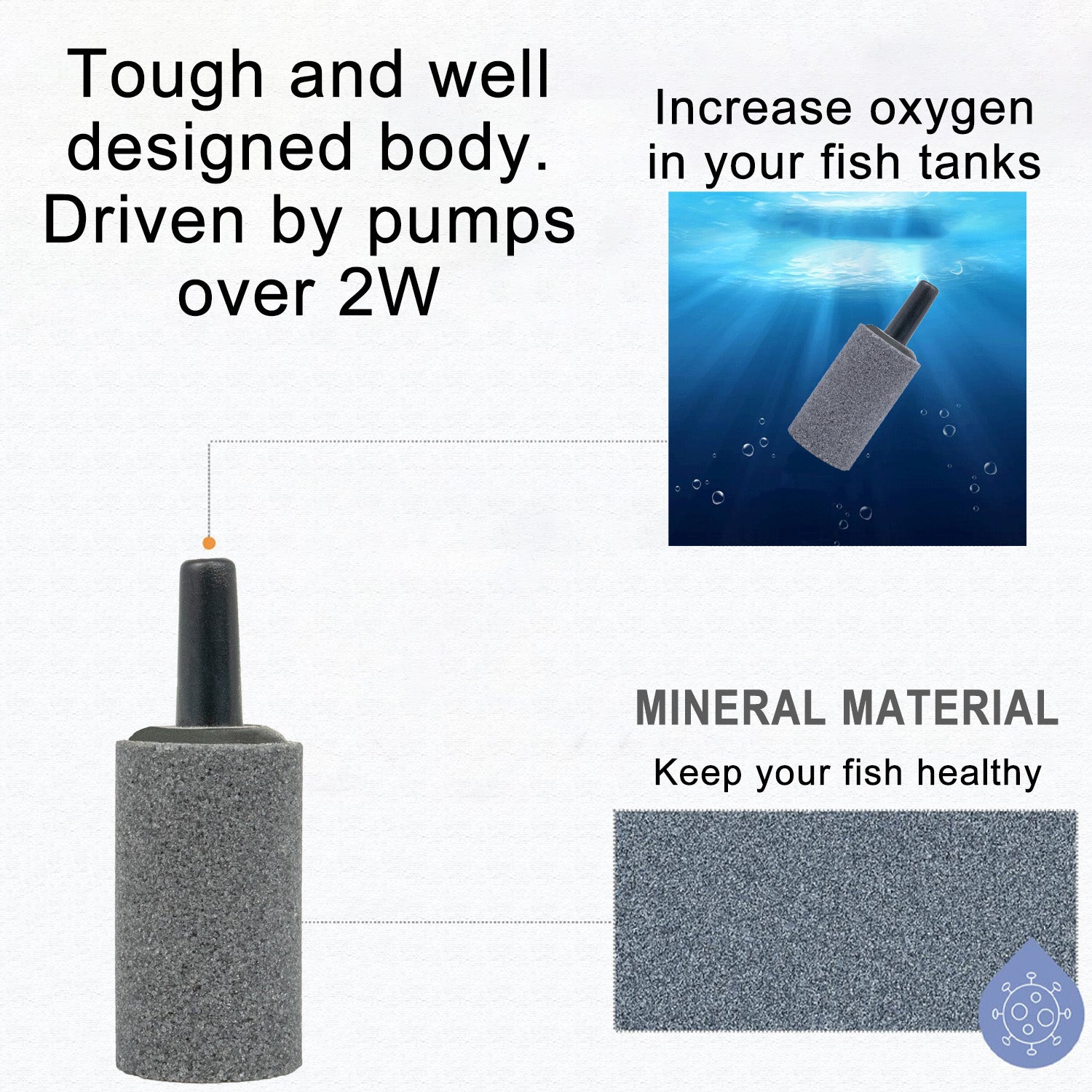 Air Stone 1 Inch Cylinder Diffuser for Fish Tank Aquarium Air Pump One Pack of 10pcs