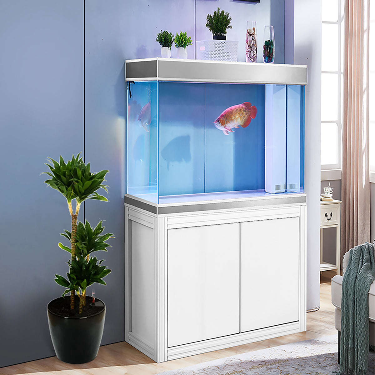 Aqua Dream 110 Gallon Tempered Glass Aquarium White and Silver