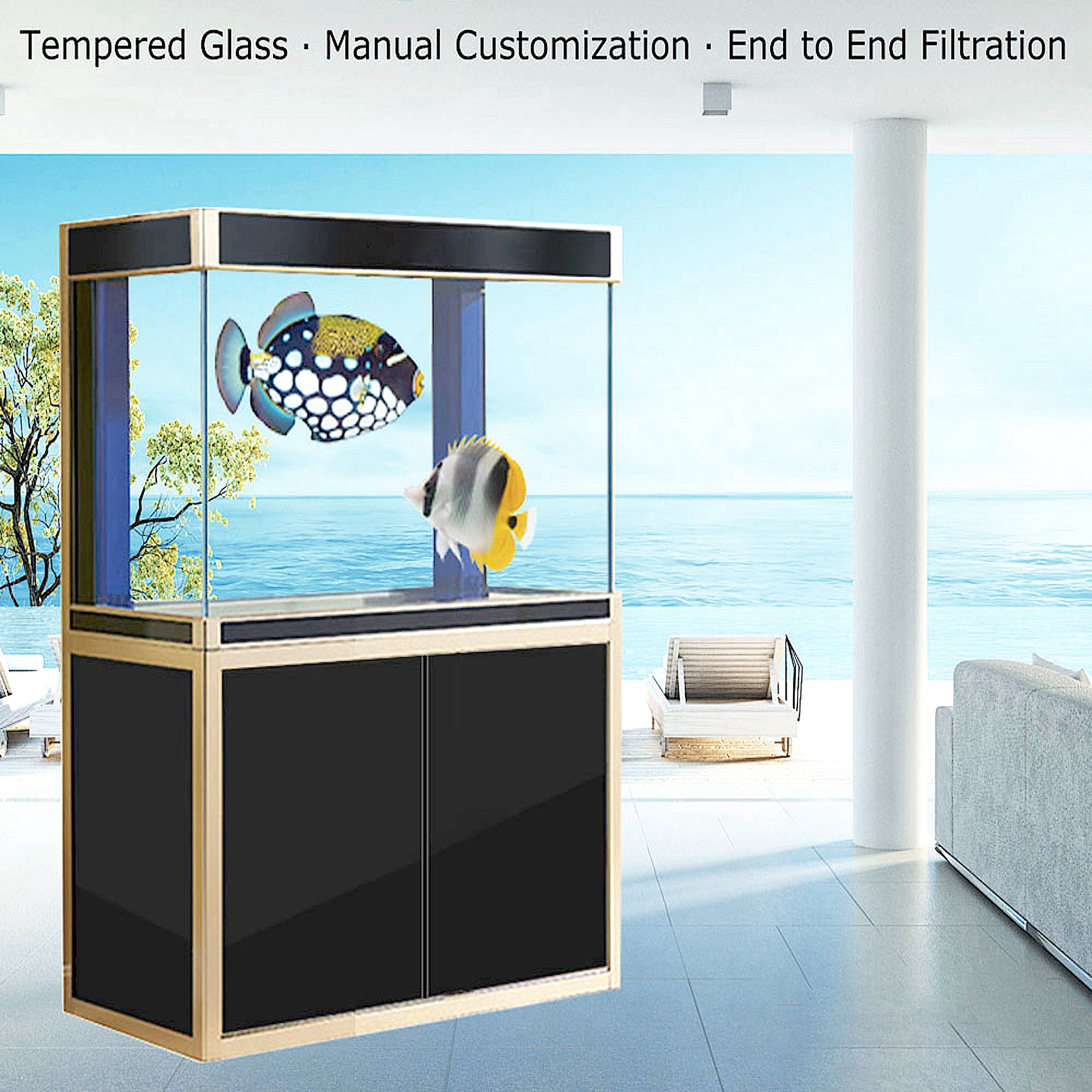Aqua Dream 100 Gallon Tempered Glass Aquarium Black and Gold