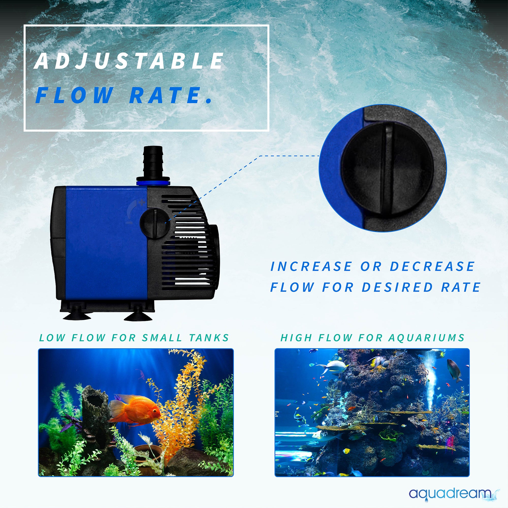 800 GPH Adjustable Submersible Water Pump for Aquariums